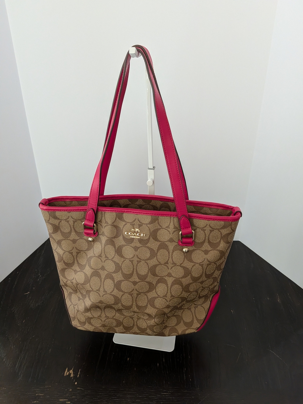 Coach Signature Canvas Tote with Pink Trim
